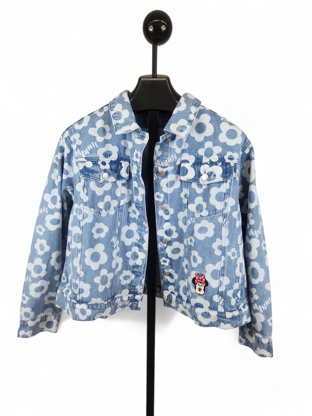 NWT Disney Light Blue Floral Print Denim Jacket with Minnie Motif